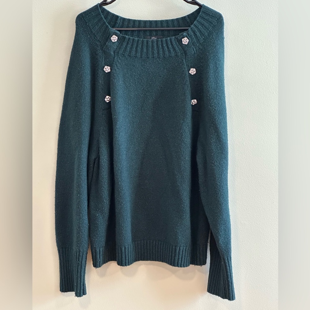 J. Crew Green Sweater with Jewel Accents